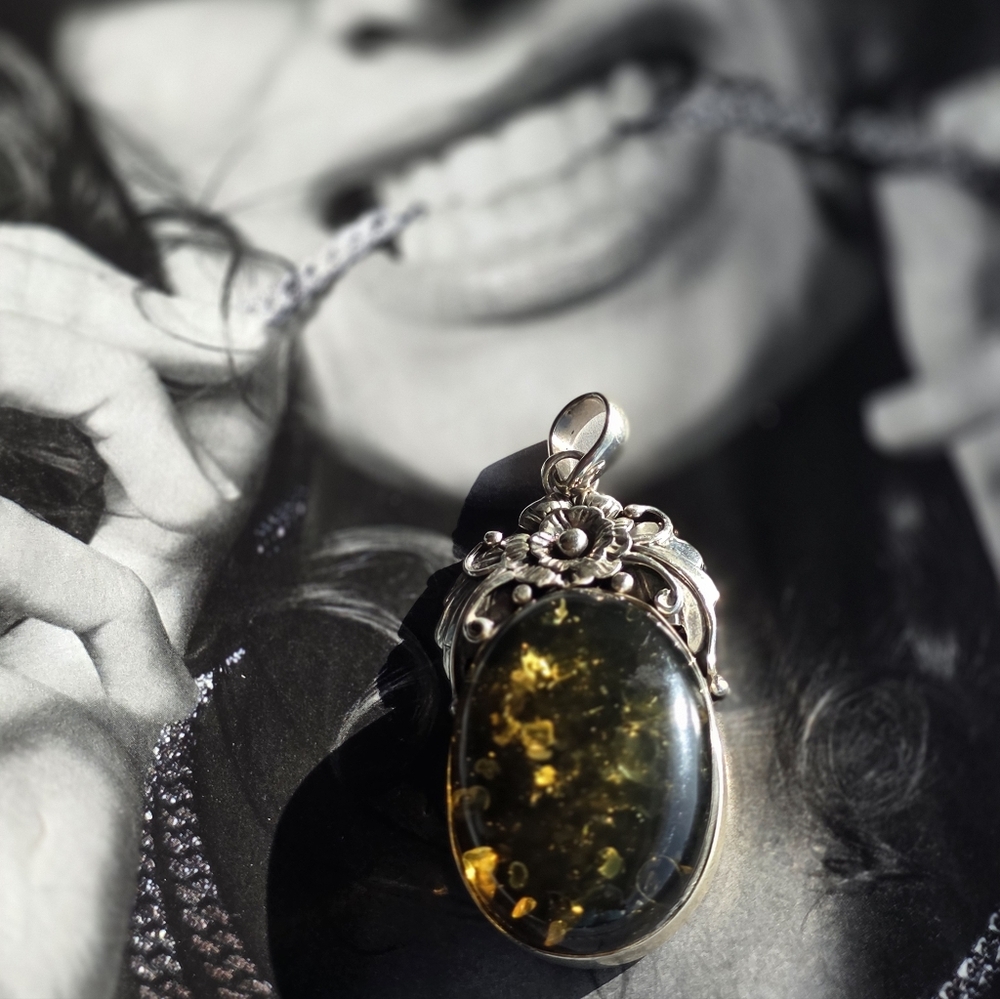 Sterling Silver and Amber Stone Pendant
